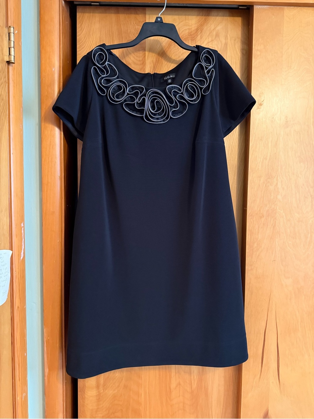Black Embellished Neckline Shift Dress by